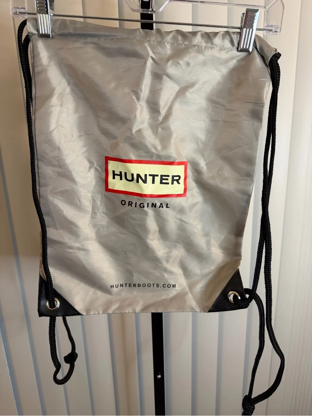 Hunter Silver Drawstring Backpack with Black Cords